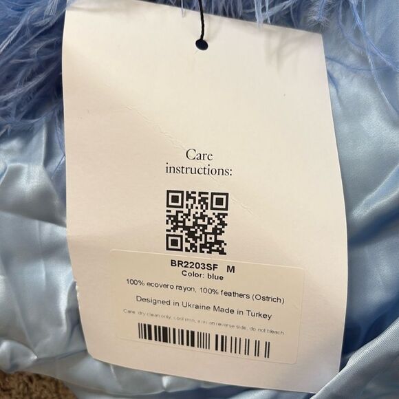 NWT SLEEPER Boheme Feather-trimmed Midi Slip Dress in Ecovero Blue M - Picture 10 of 11